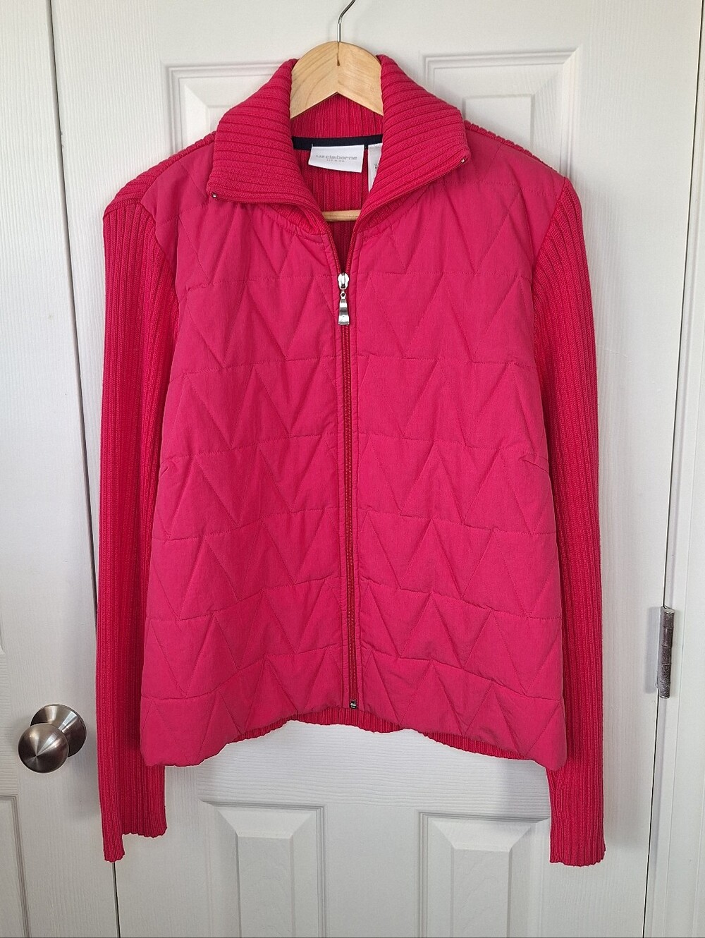 LIZ CLAIBORNE Hot Pink Quilted Hybrid Sweater Jacket Size XL